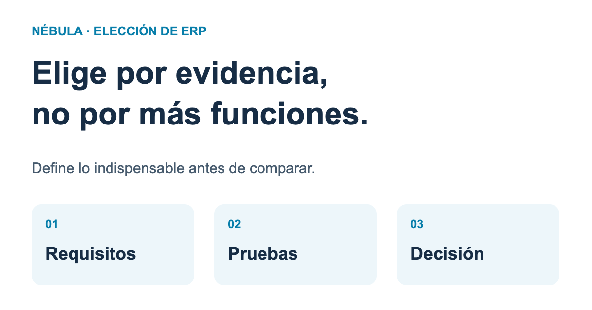 Elegir un ERP por requisitos, pruebas y evidencia, no por una suma de funciones.